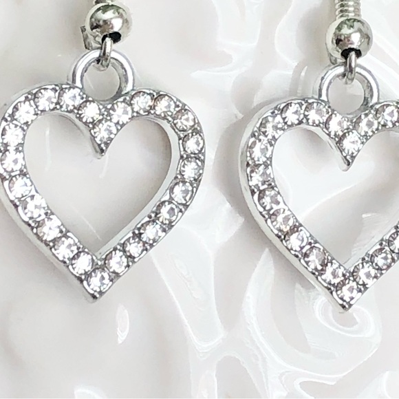 New Sparkling Rhinestone Dangle Drop Earrings Heart Hoop Elegant Gift Wedding - Picture 3 of 6
